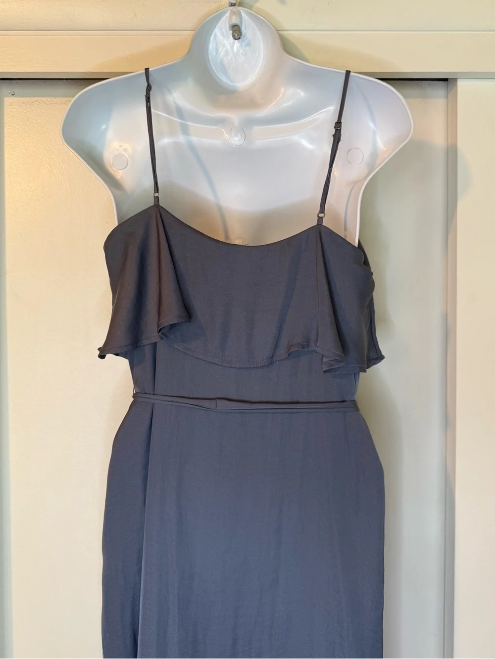 Abercrombie & Fitch Charcoal Blueish Gray Ruffle Maxi Dress - Spaghetti Straps